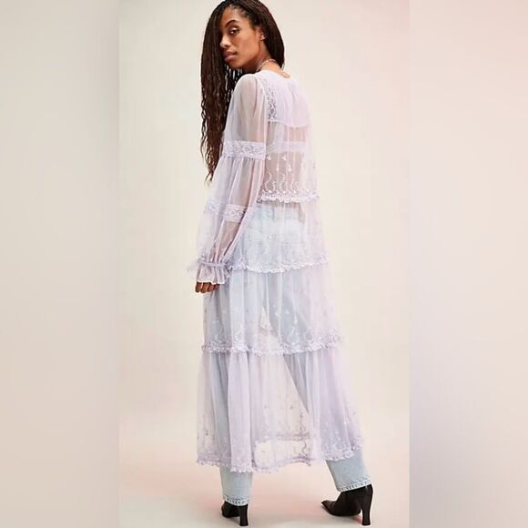 Free People Stevie Embroidered Mesh & Lace Maxi Dress in Lavender Blue - Picture 3 of 9